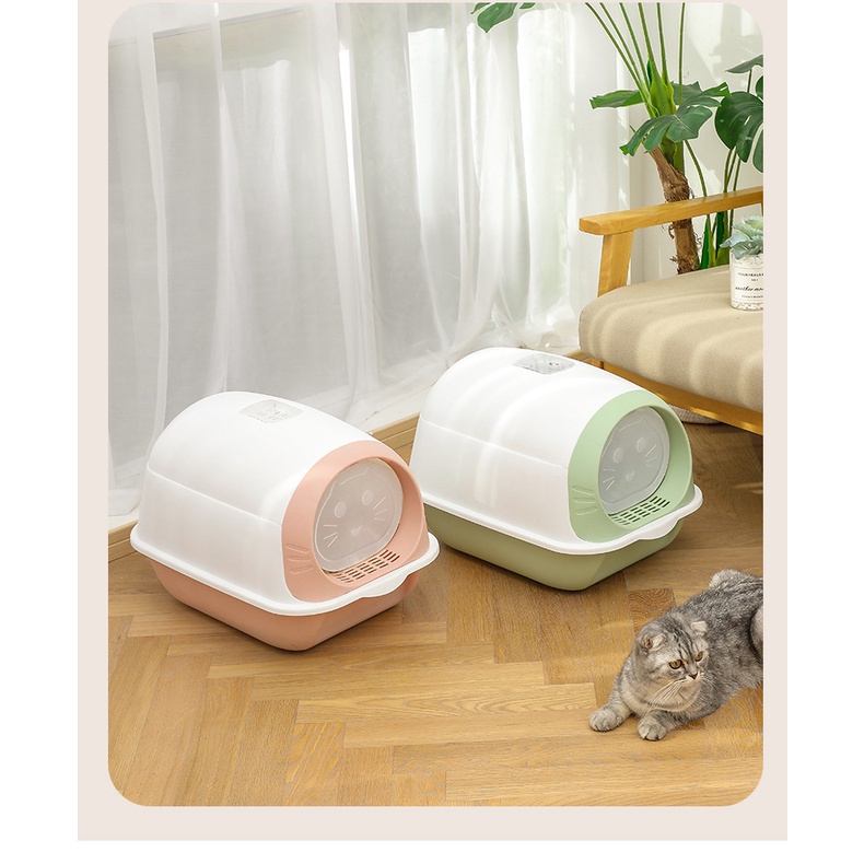 (3in1) Nhà vệ sinh cho mèo nhỏ tiết kiệm cát dạng hộp kín 3 trong 1 size nhỏ đỡ tốn cát mèo
