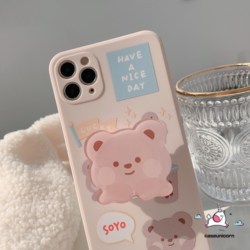 Ốp điện thoại TPU mềm viền suông có giá đỡ đỡ hình gấu đáng yêu cho iPhone11 6 6s 7 8 Plus 11 12 Pro Max X XR XS MAX SE