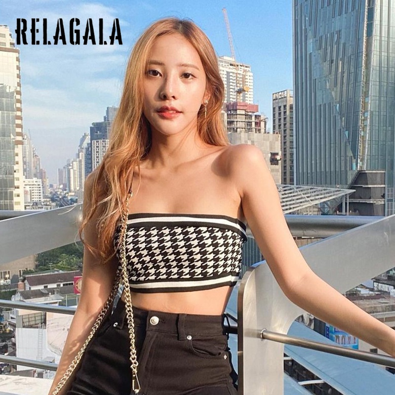 Áo Ống Dệt Kim Kẻ Sọc Ca Rô Thời Trang Gợi Cảm Dành Cho Nữ | BigBuy360 - bigbuy360.vn