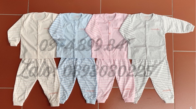 Bộ dài tay nỉ cotton thu đông Noubaby cho bé