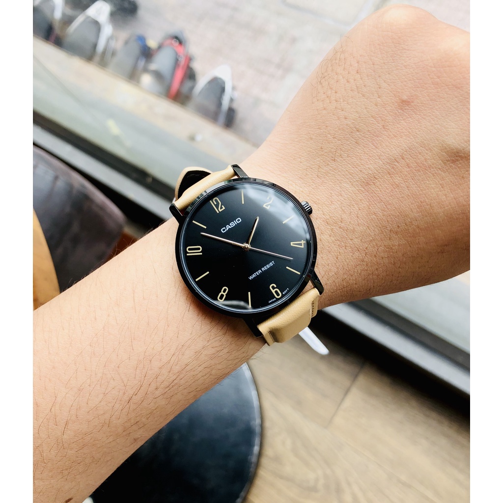 Đồng hồ nam dây da cao cấp Casio MTP VT01BL-1B Mặt đen kính khoáng Size 40mm chống nước 3 ATM Bảo hành 1 năm Hyma watch