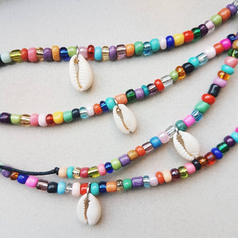 Simple Beach Anklet Colorful Mixed Color Rice Bead Shell Foot Chain Ladies Simple Single-layer Jewelry