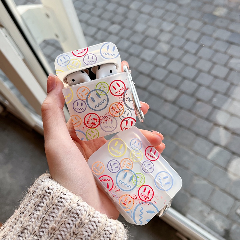 Vỏ bảo vệ hộp sạc tai nghe thích hợp cho Airpods 1 2 3 Pro hình vuông bằng tpu trong suốt họa tiết hoạt hình kèm móc