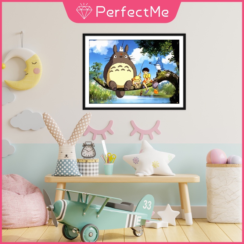 Bộ tranh đính đá 5D họa tiết hoạt hình Totoro xinh xắn kích thước 40X30cm DIY