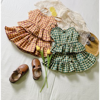 Bộ Đồ Trẻ Em Set Áo 2 Dây Và Chân Váy Kẻ Caro Xinh Xắn Cho Bé Gái [S12-2021] - Babimama