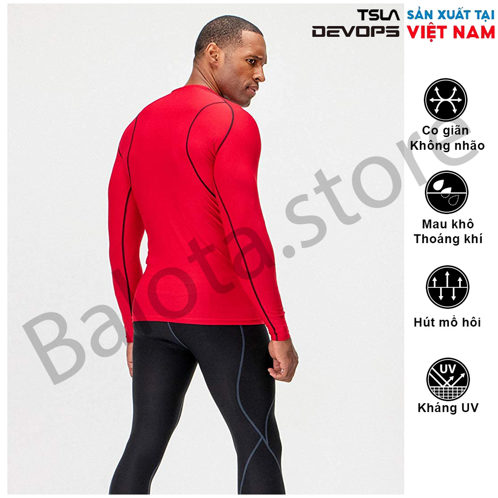 Áo thun dài tay nam Devops chất vải co giãn form ôm body lót giữ nhiệt đá bóng tập gym bơi thể thao pro combat chống UV | BigBuy360 - bigbuy360.vn