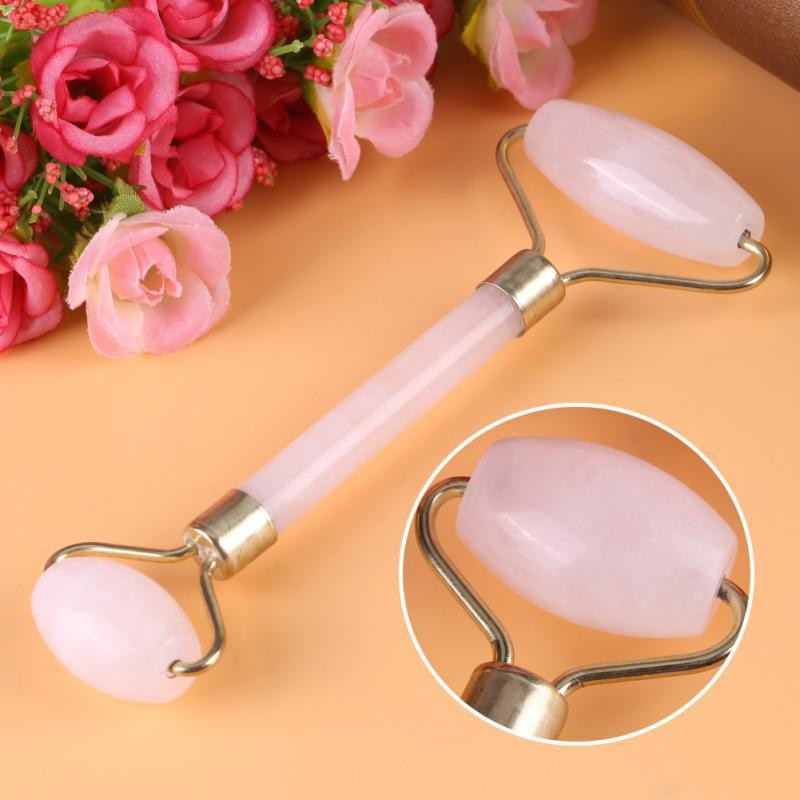 Cây lăn mát-xa mặt 2 đầu bằng đá thạch anh hoa hồng