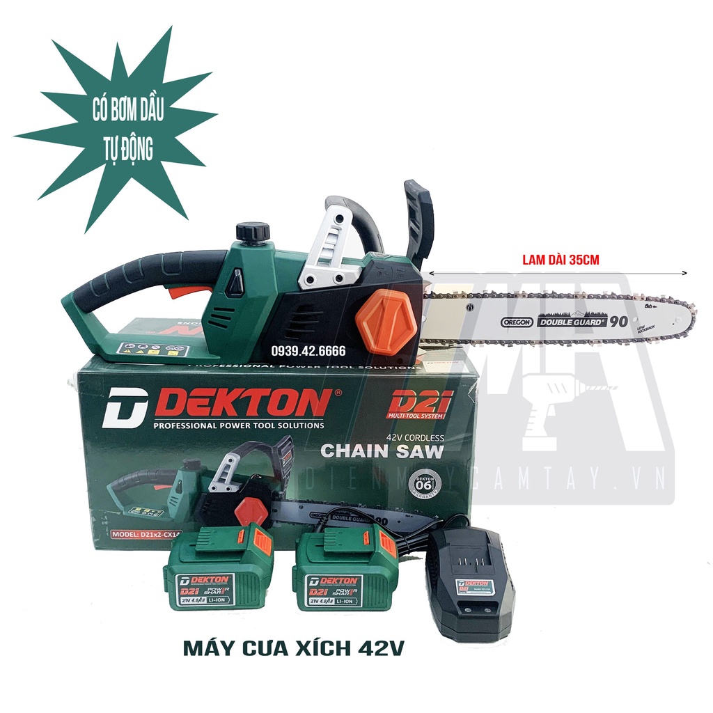 Máy Cưa Xích Dùng Pin Dekton D21x2-CX14 - Lam 355mm - 2 Pin 21v - Bơm Dầu Tự Động - Hệ Sinh Thái D21
