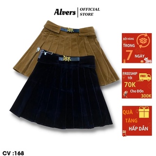 Chân Váy Nhung Xếp Ly Top Fashion (Kèm đai da dior ) Quần đùi trong co giãn 4 chiều Màu Đen Nâu Size S M L.168