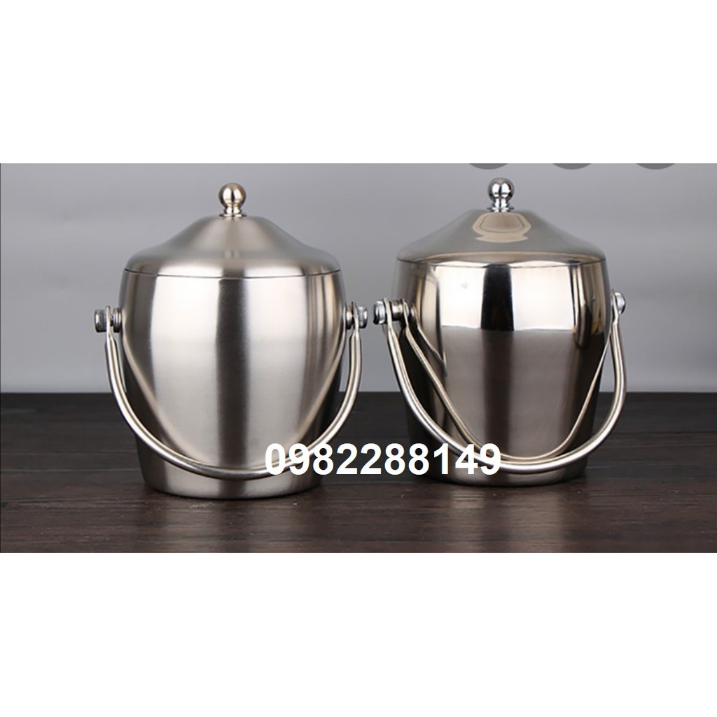 XÔ BẦU INOX CÓ NÚM ĐỰNG ĐÁ 2 LỚP GIỮ NHIỆT