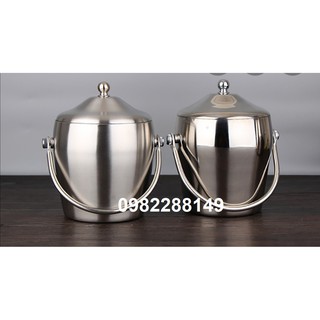 XÔ BẦU INOX CÓ NÚM ĐỰNG ĐÁ 2 LỚP GIỮ NHIỆT