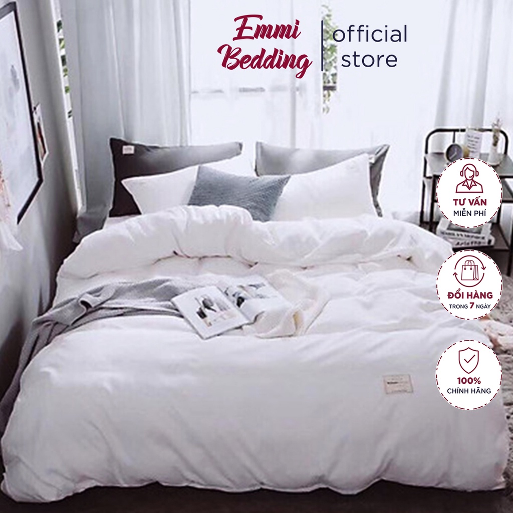 Bộ Chăn Ga Gối Cotton Tici Emmi Bedding Mẫu Trắng tinh, Drap Giường Đủ Size Nệm 1m, 1m2, 1m4, 1m6, 1m8, 2m2 t