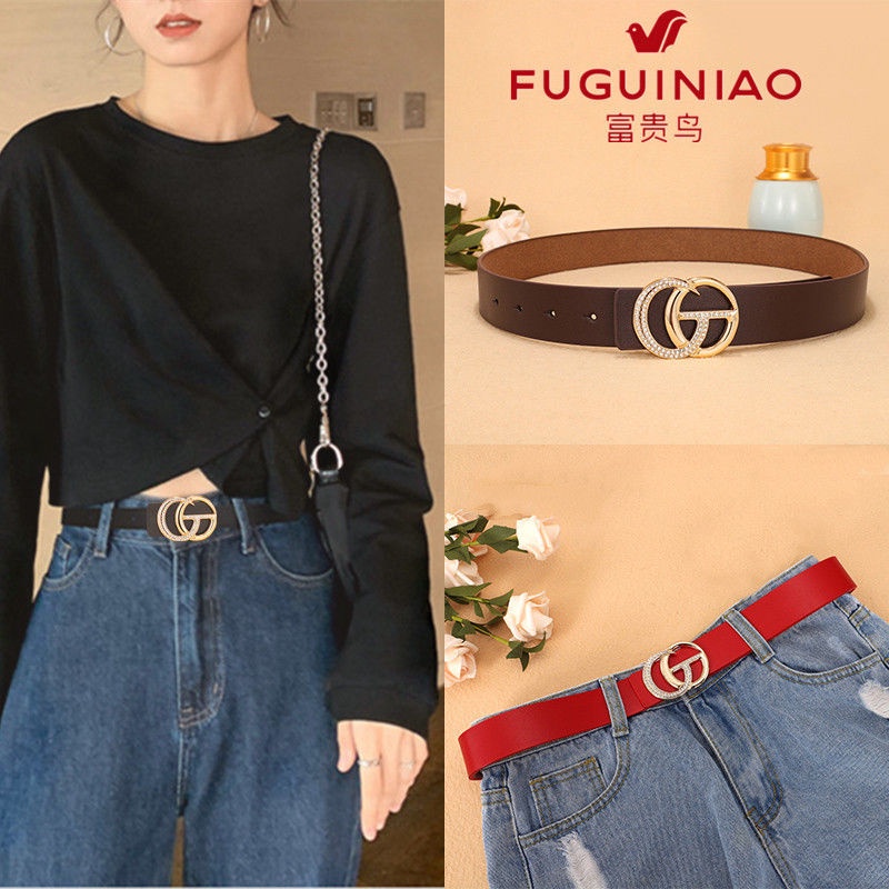 Fuguiniao belt nữ thời trang mới thắt lưng da kết hợp kim cương đôi gg sinh trí quần jean Hàn Quốcyf