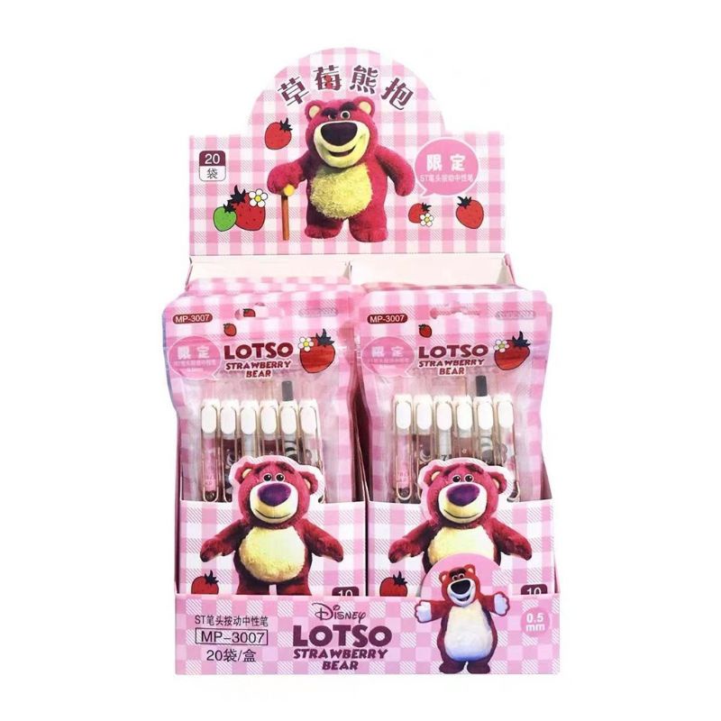 Set 6 bút mực Gel ngòi 0.5mm màu đen Gấu dâu dễ thương