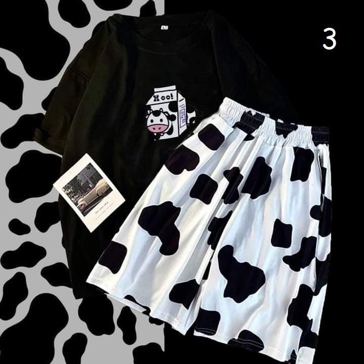 Set bộ áo phông đen + quần short bò sữa unisex cryaotic10