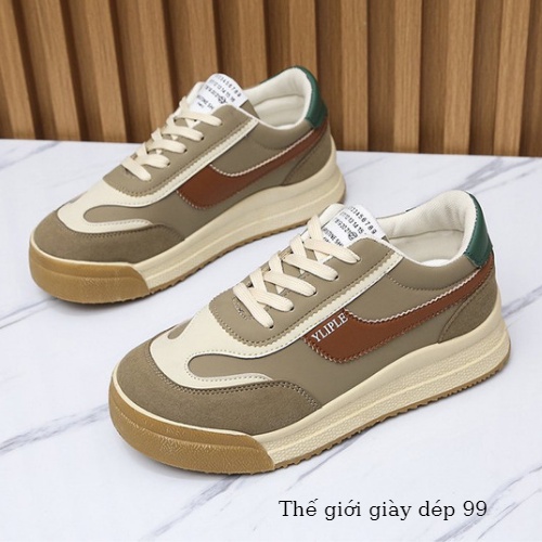 Giày thể thao nữ sneaker, giày nữ màu đen và nâu đế bằng mẫu xinh xắn hottrend 2021