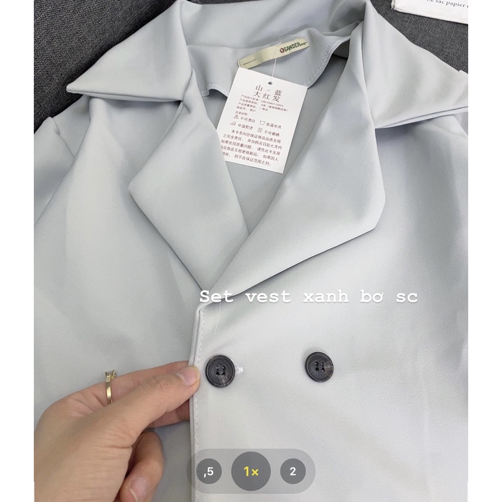 Set áo vest xanh xám kèm quần short đùi phong cách công sở Hàn Quốc trẻ trung lịch sự
