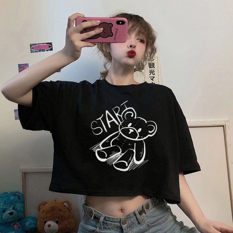 Áo croptop nữ tay ngắn cổ tròn vải thun cotton kiểu hàn quốc CR078 Miucho in graphic
