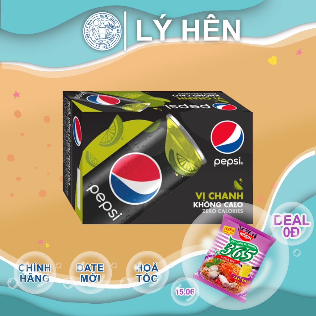 Thùng 24 Lon Nước Ngọt Có Gas Pepsi Cola Chanh Không Calo Soft Drink Lon 330ml Date Luôn Mới