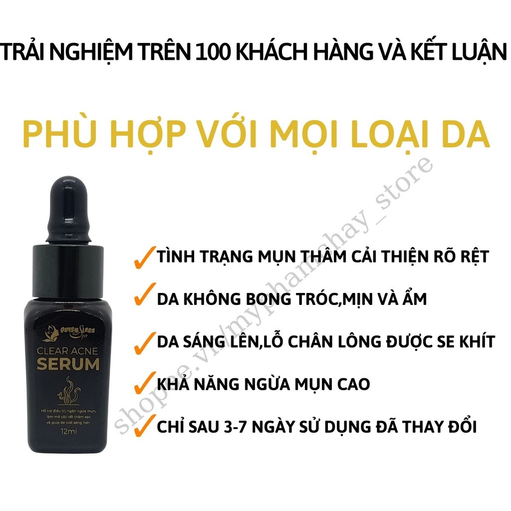 Tinh Chất Serum Hết Mụn-Làm Mờ Vết Thâm Sẹo-Se Khít Lỗ Chân Lông- Ngăn Ngừa Mụn Tái Phát  Clear Acne Quyên Lara 12Ml