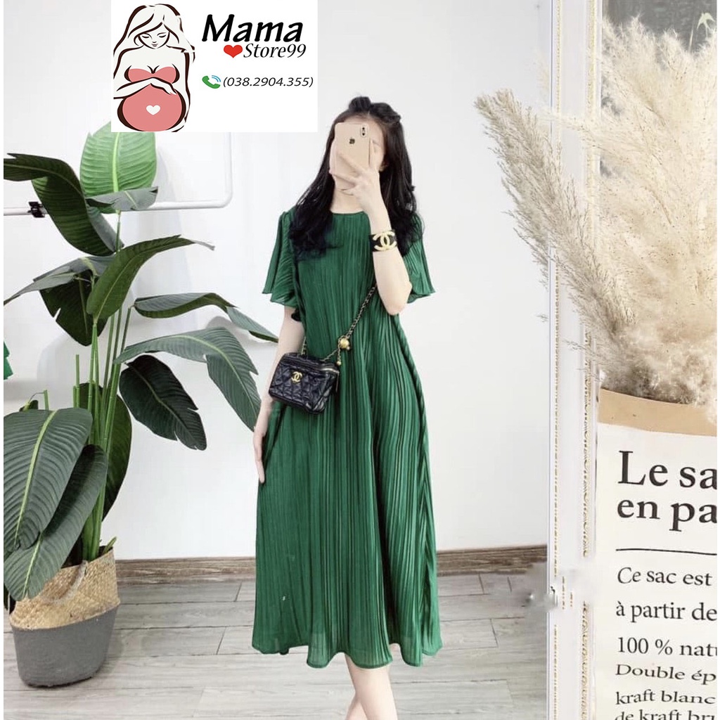 Váy Bầu Suông Xếp Ly,Đầm Bầu Công Sở Đi Chơi Dự Tiệc,Chất Voan Lụa 2 Lớp Cộc Tay V0051 Mama Store99