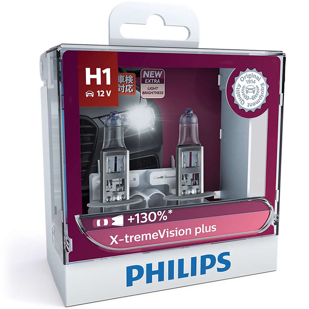 Hộp 2 Bóng Đèn Pha Xe Hơi Philips X-tremeVision Plus + 130% H1 12258XVPS2 12V 55W 3700K - Hàng Chính Hãng