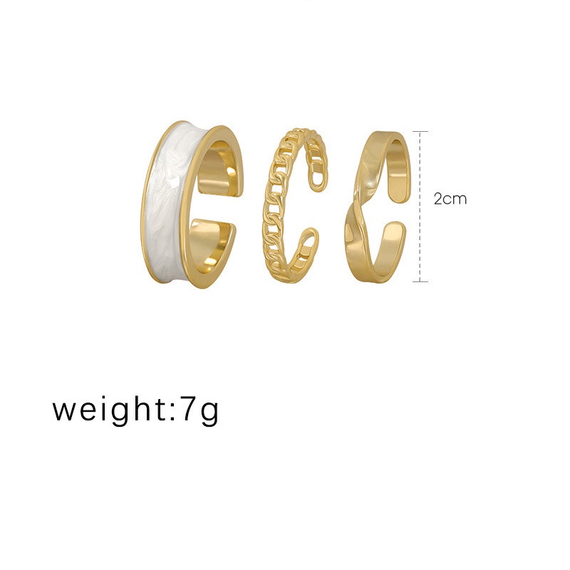 Set 3 Nhẫn Tròn Kim Loại Tráng Men Màu Trắng Phong Cách Bohemian Có Thể Điều Chỉnh Cho Nữ