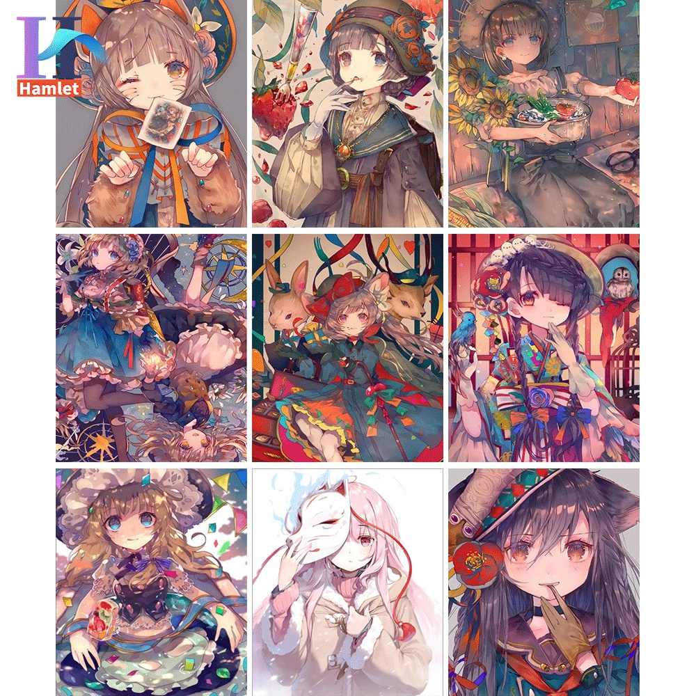 Bộ dụng cụ tự tô tranh Hamlet hình cô gái Nhật Bản để trang trí cỡ 40x50cm