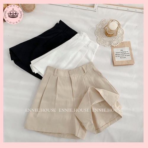 Quần Short Nữ Đũi Chun Chất Liệu Đũi 3 Màu Trắng Đen Be Ennie Có Ảnh Cận Chất CD066