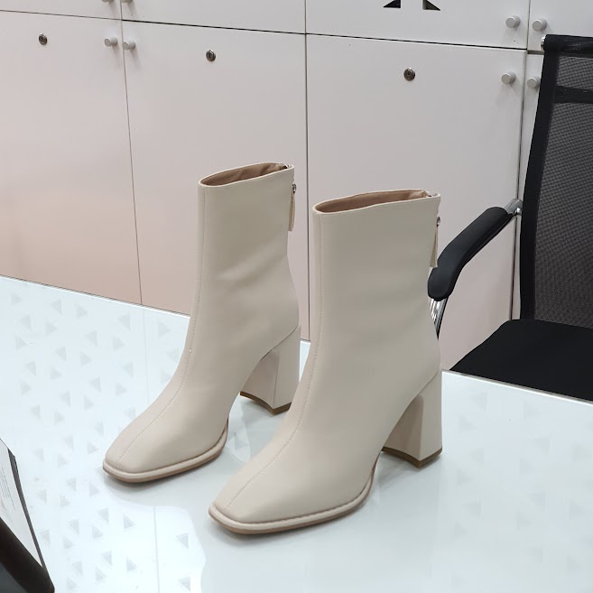 Giày boot nữ da mềm 2021 B SHOES, boot thấp cổ lót nỉ khóa sau, mũi vuông, kiểu dáng hiện đại trẻ trung, cao 7p B23