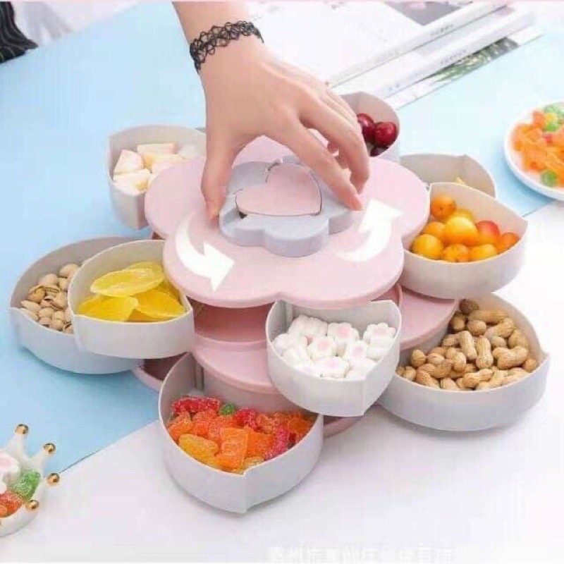 Khay đựng mứt xoay 2 tầng 5 cánh