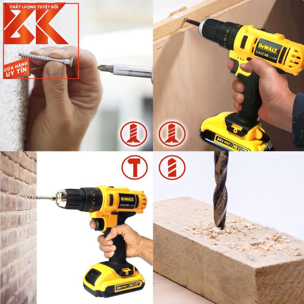 Chính hãng Máy Khoan Tường, Bê Tông DEWALT 24V Có Búa Pin 5 Cell Máy Bắt Vít  Máy Bắn Vít 24v