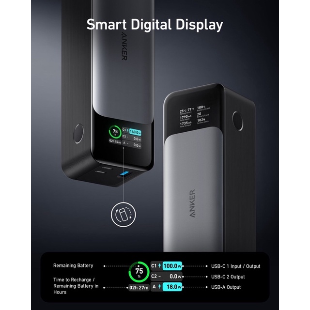 Sạc Dự Phòng Anker 737 24.000mAh 140w 3 Cổng  A1289 - Bảo Hành 18 Tháng