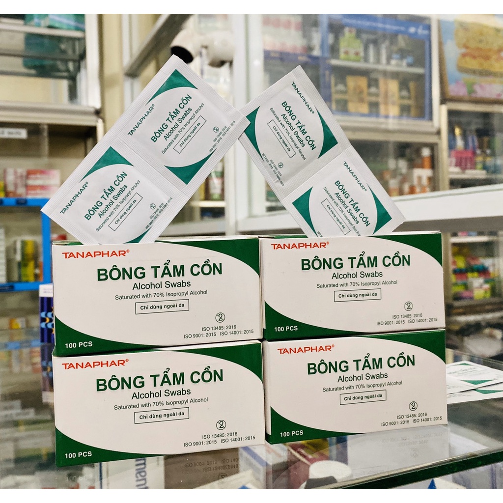 BÔNG TẨM CỒN - BÔNG TẨM CỒN TANAPHAR / ALCOHOL PADS -  HÔP 100 MIẾNG