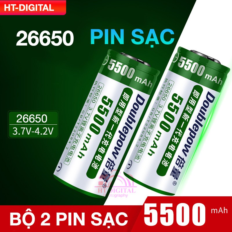 Bộ 2 Viên Pin Sạc 26650 Doublepow thế ắc quy, chế pin 2s, 3s, 4s, đèn pin siêu sáng