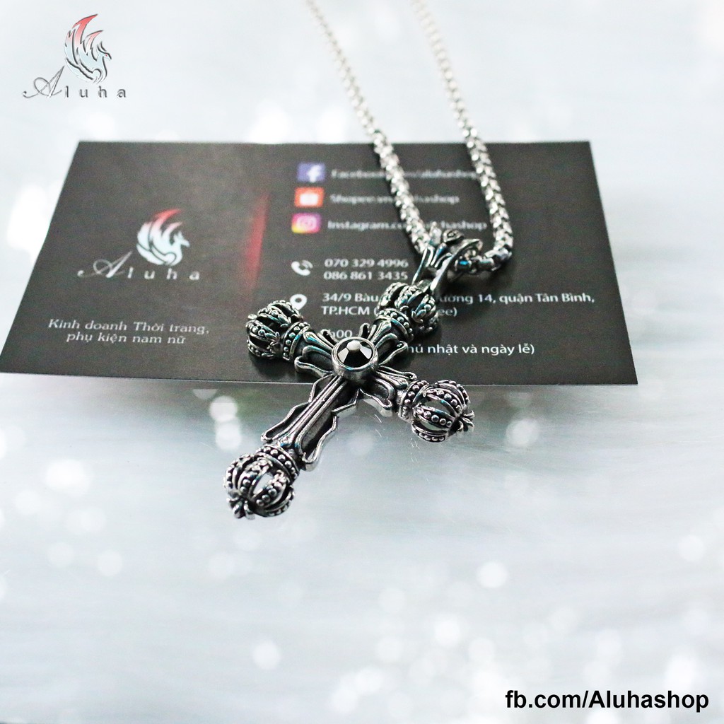 Dây chuyền Titan King đính hạt phong cách Gothic họa tiết hoa Iris Chrome Heart - NL101 - Aluha