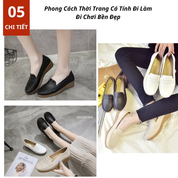 Giày Lười Nữ Đế Độn Da Mềm Êm Chân Thoáng Khí Phong Cách Thời Trang Hàn Quốc Cá Tính Đi Làm Đi Chơi