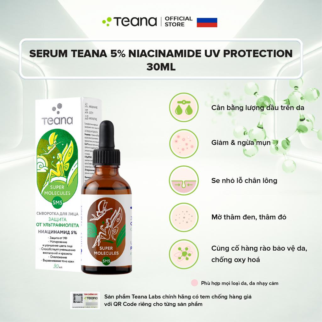 Serum Teana 5% Niacinamide SM5 Super Molecules UV Protection kiềm dầu, ngừa mụn, mờ thâm và bảo vệ da tối ưu - 30ml