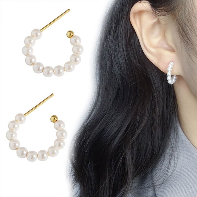 Khuyên Tai Hình Tròn Lớn Đính Ngọc Trai Giả Thanh Lịch Dành Cho Nữ