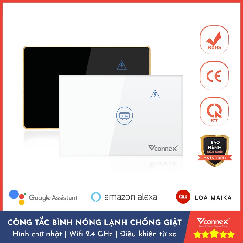 Công Tắc Bình Nóng Lạnh Thông Minh Vconnex, Kết Nối Wifi, Tích Hợp Cảm Biến Chống Dò Điện, Hẹn Giờ Đun, Công Suất 2500W