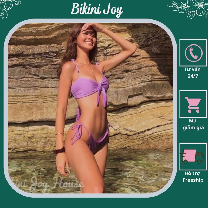 [ MẪU MẶC+ HÌNH THẬT]Bikini đi biển ❤️FREESHIP❤️ tím cột nơ sexy