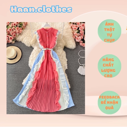 Đầm không tay mix 3 màu xếp ly phần tà dưới kèm belt 6 màu freesize