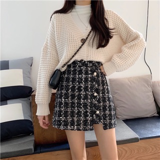 Chân váy tweed 2 màu đen - trắng