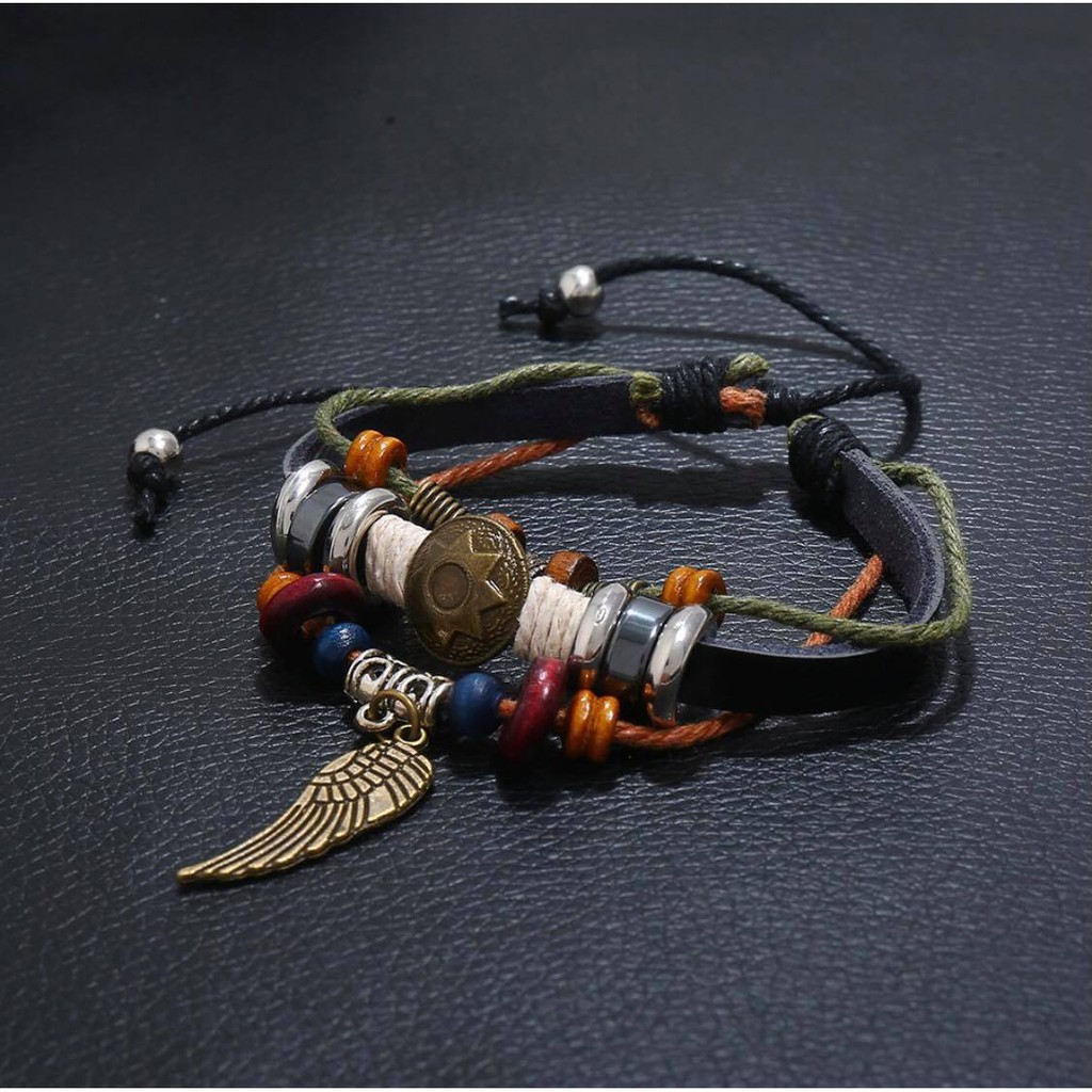 Vòng tay da phong cách thời trang cá tính vintage sành điệu hình chiếc lá