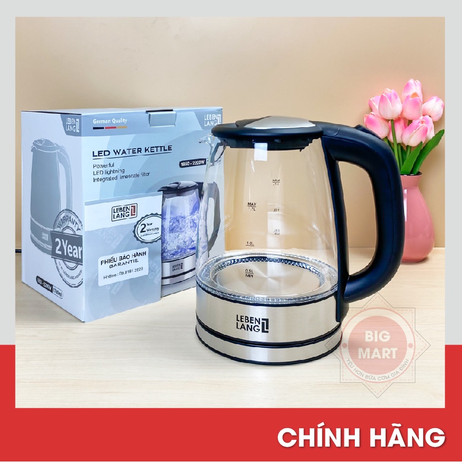 Ấm siêu tốc thuỷ tinh Lebenlang Đức 1.7L LBL2879