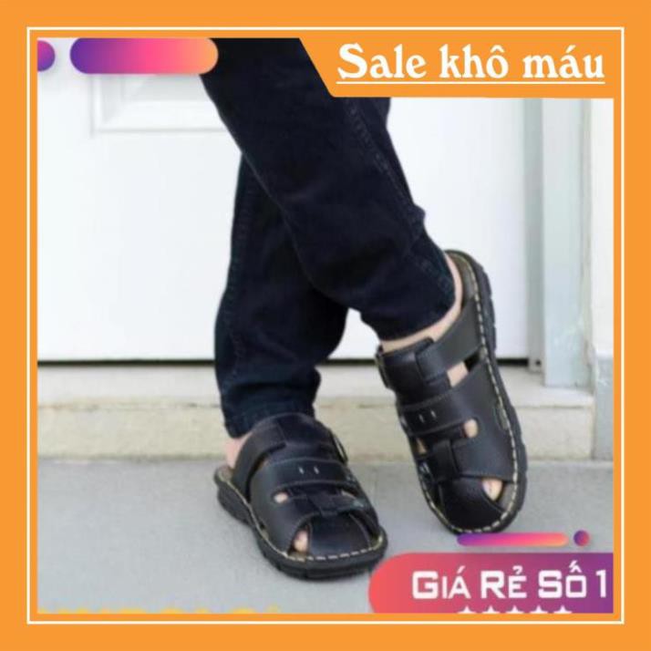 [Sale 3/3] Dép Rọ Nam Da Bò Cao Cấp SUNPOLO Nâu Đen - SUA20ND Sale 11