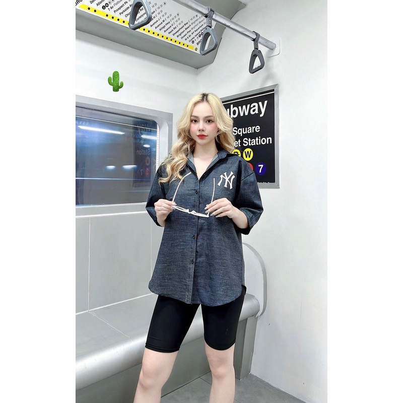 áo sơ mi form rộng tay ngắn chữ n y lưng cá tính p