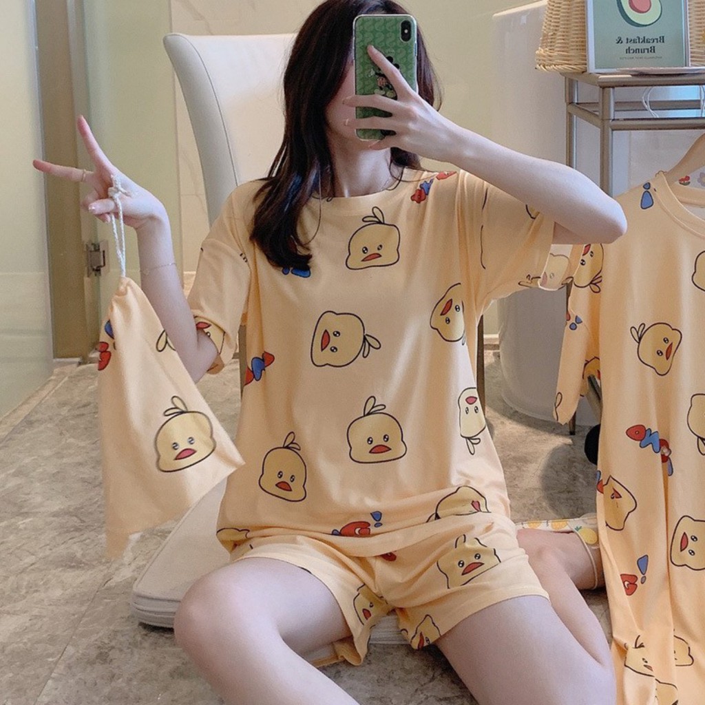 Bộ mặc nhà áo cộc quần đùi chất thun cotton mềm mát đủ size cho chị e từ 40 - 60kg - Hàng Quảng Châu_BL05
