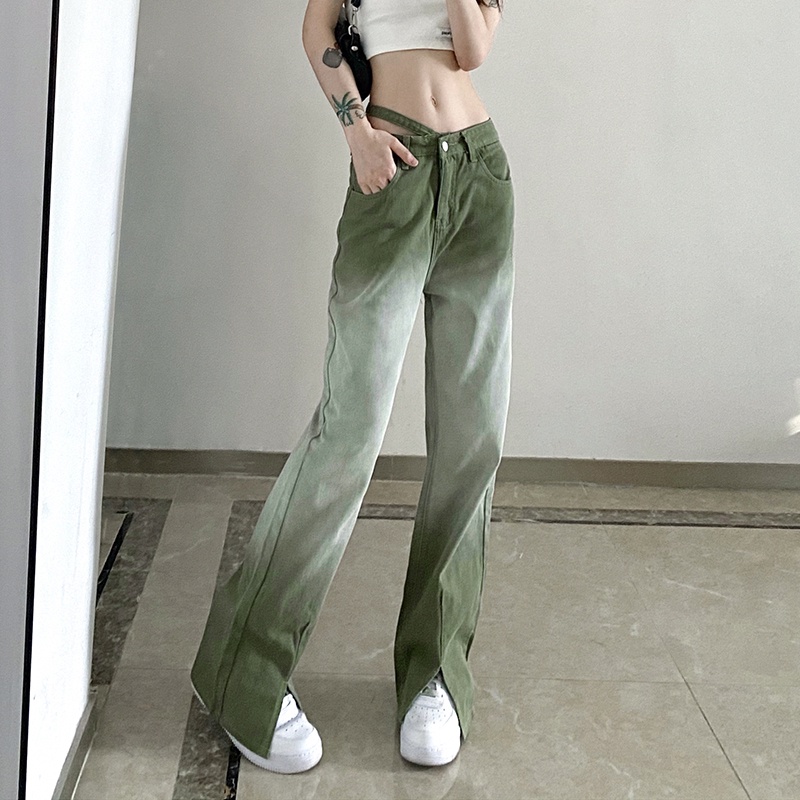 - QUẦN JEANS ỐNG SUÔNG MÀU XANH QUÂN ĐỘI