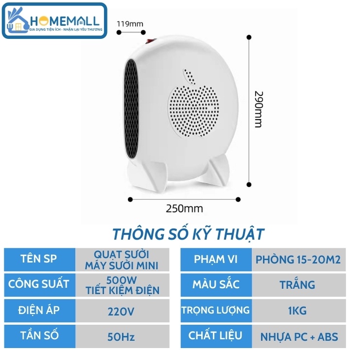 Quạt sưởi ấm mini - Máy sưởi di dộng mùa đông công suất 500W tiết kiệm điện tốc độ ấm nhanh, tỏa nhiệt đều QS1